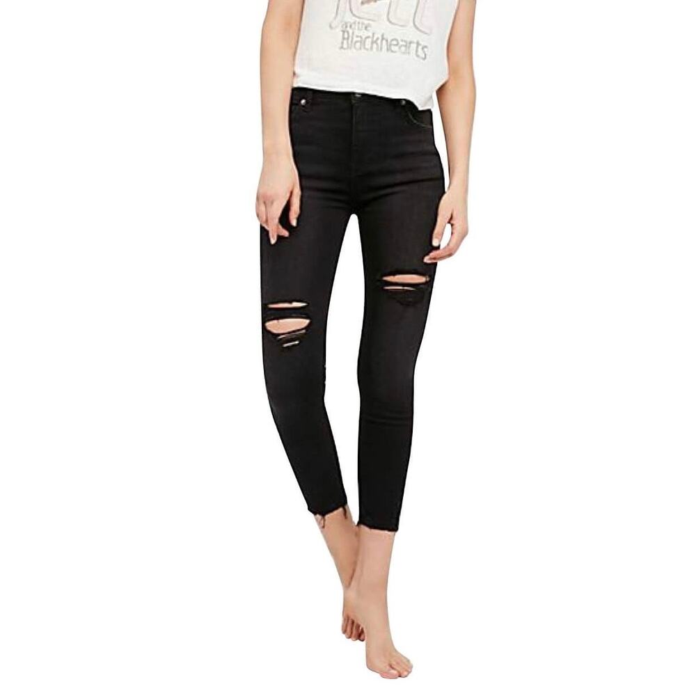 FREE PEOPLE Shark Bite Distressed Skinny Jeans Black 26